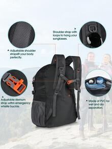 NEWHEY 40升防水徒步背包 露营背包 轻便可折叠背包 男士户外旅行日用背包 - 黑色 - 查看 5