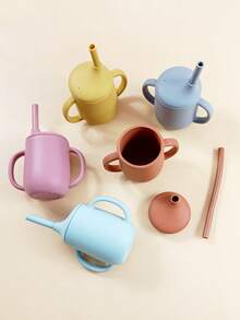 1pc Baby Silicone Straw Cup, Large Capacity Double-Handled Cup, Easy Grip, Anti-Drop, With Straw, Suitable For Infant & Toddler Drinking - Multicolor - View 7