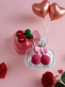 Valentines Day Decorations,Travel Essentials,  2pcs Cherry Design Toothbrush Holder With Transparent White And Red Compact Lightweight Portable Ventilated , Compact And Portable Design For Easy Carrying, Protects Toothbrush Head, Features Dual Holes For Drainage And Ventilation, Ideal For Home, Dorm And Travel, Toothbrush Covers - 彩色 - 查看 2