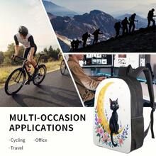 1 Piece Starry Sky Cat Moon Backpack - Fantasy Black Cat And Crescent Flower Design, Lightweight Adjustable Shoulder Straps, Zipper Closure, Hand Washable Polyester Material Daily Commuting Travel Bag, Multifunctional Portable Bag, Fun Aesthetics, Durable Structure, Fashion Accessories, Creative Professionals, Casual Carry, Sturdy Construction,  Style, Exclusive For Fashion Enthusiasts, 2D Flat - 時尚包 - 查看 11