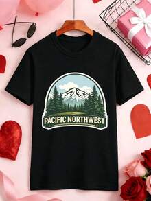 T-shirt à imprimé graphique inspiré du Nord-Ouest Pacifique – Street Hip-Hop, respirant, design graphique, nouveauté - Noir - Voir 2