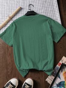 大码字母印花休闲时尚100%纯棉短袖上衣，图案T恤，柔软面料，棉质服装，户外上衣，印花图案，夏季T恤，女士T恤，上衣，夏季衬衫，度假装扮，旅行风格，海滩风情，简约度假服饰 - 綠色 - 查看 3