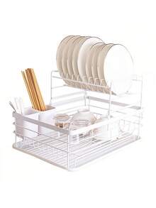 1pc Removable 2-Tier Dish Drying Rack, Kitchen Storage Organizer, Compact Dish Drainer For Plates, Bowls, Practical Household Housewarming Gift - Multicolor - View 8