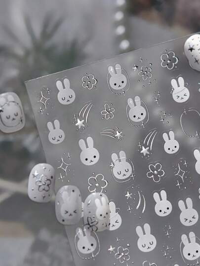 1pc 5D Hot Stamping Nail Sticker, Cute Cartoon Rabbit Nail Art Decor DIY Accessory Nails Nail Supplies Nail Stickers