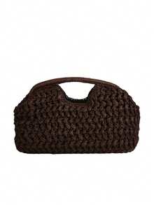 Casual Retro Shell Straw Clutch Bag, Women Designer Woven Handbag, Elegant Handmade Summer Beach Bag - Coffee - View 2