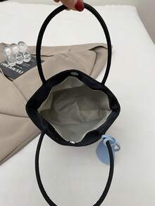 Casual Versatile Bucket Bag With Heart Shaped Pendant - Black - View 4