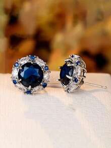 一对精美立方氧化锆耳钉，适合女性佩戴，可用于婚礼、订婚、周年纪念、派对、情人节等场合。 - 藍色 - 查看 3