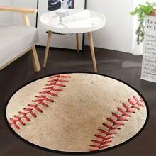 1pc Faux Wool Baseball Pattern Round Area Rug, Non-Slip Washable Carpet For Coffee Table, Office Desk, Bedroom, Living Room, Game Room - Multicolor - View 4