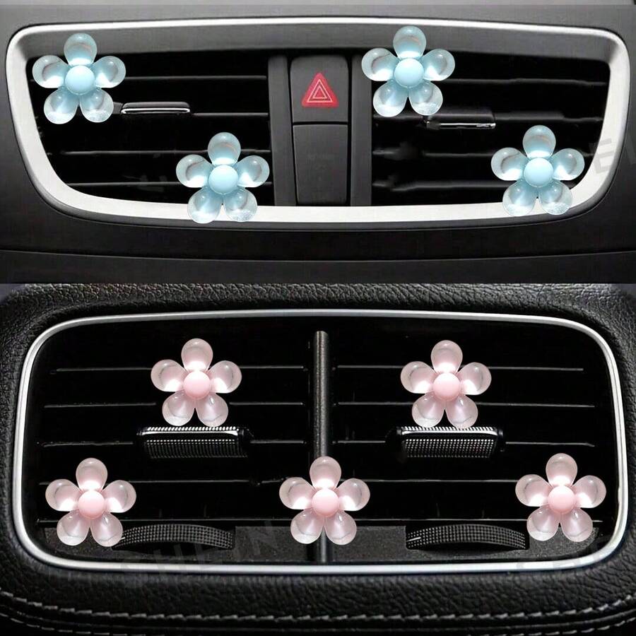 4个透明甜美五瓣花汽车出风口香氛夹，可爱花卉汽车内饰香氛扩散器装饰夹 - 果凍花朵 - 查看 1