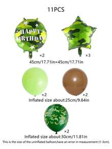 11个18英寸军绿色圆形五角星迷彩印花乳胶气球，浅绿色和卡其色乳胶气球，适用于迷彩主题、生日派对、家居装饰、活动装饰 - 彩色 - 查看 2