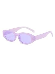 1 Pair Women's Purple Oval PC Frame Fashion Glasses, Simple Solid Color, , Fashionable For Vacation - 紫色 - 查看 2