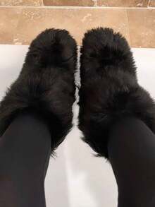 Women's Winter Furry Snow Boots For Women Fuzzy Fluffy Round Toe Suede Booties Flat Heel Slip On Outdoor Indoor Shoes EdgyElongate Fashion Warm Fluffy Christmas Shoes - 黑色 - 查看 5