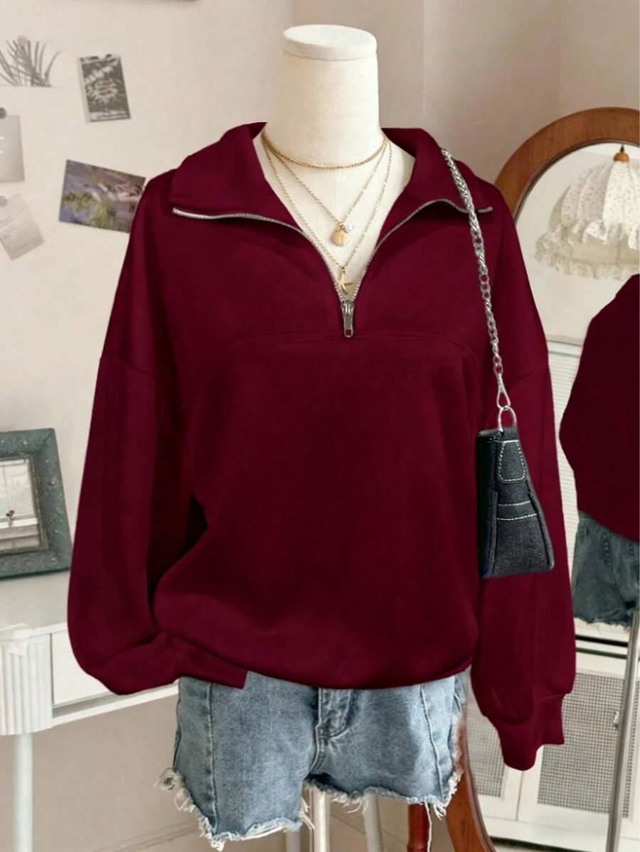 Vintage US Streetwear:Red Quarter-Zip Essential - Red - View 1