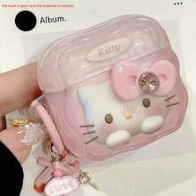 Sanrio INS Cute Standing Logo Crystal Bow Hello Kitty Compatible With Apple Earphone Case (With Pendant) IMD Anti-Fall KT Cat Pink Cartoon Girl Compatible With Apple Bluetooth Earphone Case With Pendant Compatible With Apple Air Prd Protective Case 1/2/Pro/3/Pro2/4 Generation Hello Kitty Model (Clear Earphones) - Multicolor - View 4