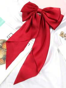 1 chiếc kẹp tóc nơ satin đỏ dài cỡ lớn cho bé gái, phụ kiện tóc thời trang đa năng thanh lịch phù hợp với trang phục hàng ngày, phụ kiện tóc ngày Valentine cho bé gái, kẹp tóc càng cua, kẹp tóc cài đầu, đồ dùng học tập, đại học, nơ, dễ thương, quyến rũ năm mới. - Màu Đỏ Sâu - Xem 2