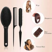假发支架和假发梳套装，假发固定梳和假发帽，适用于真人发和合成发 - 黑色 - 查看 5