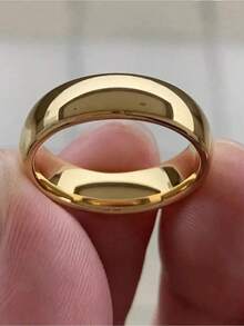 1pc Classic Silvery 6MM Stainless Steel Band Ring Minimalist Design Elegant Unisex Jewelry Gift For Wedding And Anniversary - Golden - 查看 5