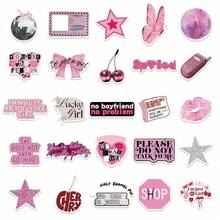 100张粉色幸运贴纸，美观贴纸，Y2K风格贴纸，Y2K主题贴纸，Y2K礼物，复古贴纸，90年代贴纸，Y2K周边，防水贴纸，适用于笔记本电脑、手机、汽车、滑板、水瓶、记事本、笔记本 - 淺粉色 - 查看 2