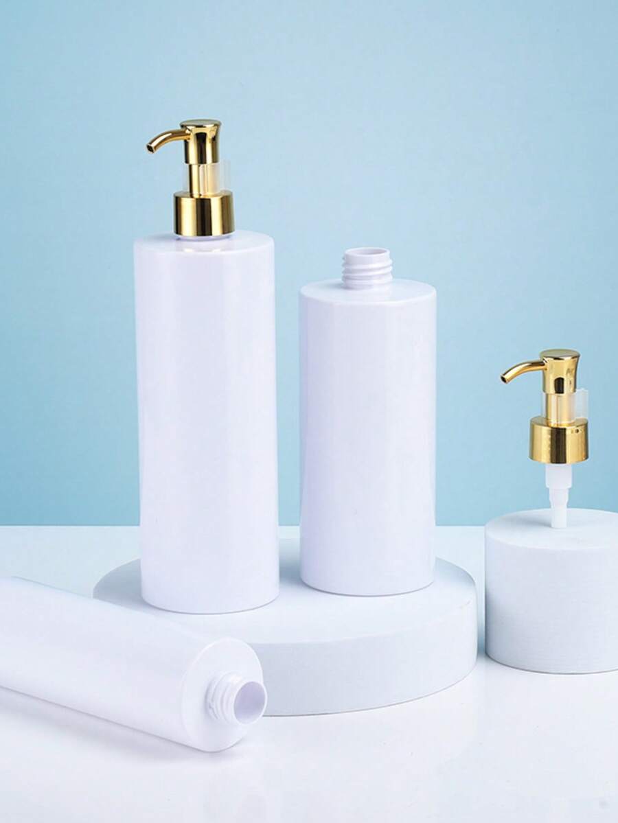 500ml Bathroom Dispenser, Empty Bottle, Can Be Filled With Shampoo, Body Wash, Conditioner, Refillable, Home Bathroom - Cylindrical White + Full Gold Pump - View 1