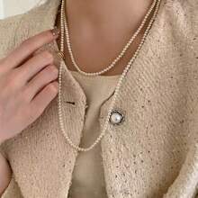 1pc French Casual Style Long Faux Pearl Sweater Chain, Luxurious Layered Pearl Sweater Chain, Suitable For Outerwear Styling, Parties And Events - Pearl - View 7