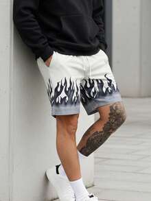 Men's Casual Printed Shorts, Outdoor Leisure Simple Knee-Length Pants For Summer - Black and White - View 1