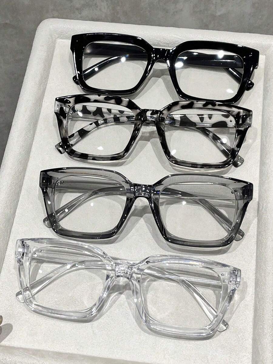 Women's 4Pcs Geometric Full-Frame Glasses – Colorful Plastic, Modern Minimalist Fashion Accessory For School & Weekends - Multicolor - View 1