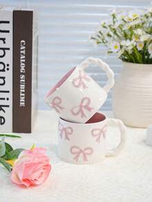 1pc New Creative 3D Bow Tie Mug, High-Quality Braided Handle Ceramic Coffee/Milk Cup, Microwave , Perfect Gift For Girlfriend, Cute Girly Water Cup, Valentine's Day Gift, Souvenir - Multicolor - View 4