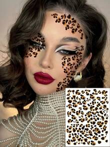 3 Sheets Cheetah Print Tattoo Leopard Temporary Tattoo Realistic Animal Face Fake Tattoos Cheetah Costume Easter Makeup For Party Festival Summer Valentine's Day Karneval Fasching Accessories - Multicolor - View 6