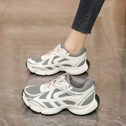 女士时尚厚底运动鞋，收腰鞋底设计，时尚透气步行鞋，舒适支撑，适合日常穿着和健身，运动鞋，休闲鞋