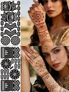 2 Sheets Tattoo Template - Multi Style Hollow Out Body Art Template With Decorative Flowers, Geometric And Retro Patterns, Reusable For DIY Temporary Tattoos,Suitable For Various Body Parts, Perfect For Parties, Festivals And Daily Styling, Easy To Apply And Clean