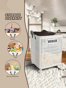 Laundry Basket Cart With Wheels, Foldable Laundry Basket, Large Capacity, Versatile Portable Dirty Laundry Basket, Removable Storage, Suitable For Bathroom, Bedroom Or Laundry Room, Laundry Basket - White - View 6