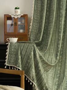 1 chiếc rèm cửa sổ phong cách Bohemian tự nhiên với viền dây leo màu xanh lá cây, chất liệu voan, phù hợp cho nhiều dịp khác nhau. - Nhiều màu - Xem 1