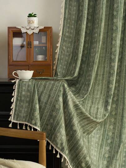 1 pezzo Tenda a voile con decorazione di rami verdi in stile bohémien naturale, adatta per varie occasioni