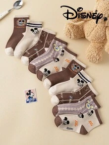 Disney 5/1 Pair Authentic Children's Socks, Maillard Color Series , New Year Gift Socks, Cartoon Animation Socks For Girls And Boys, Creative & Interesting Socks, Children's House Socks, Spring & Autumn - Multicolor - View 3