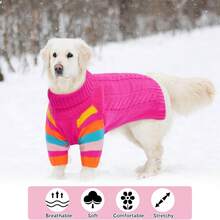 1pc Dog Winter Sweatshirt, Warm Knitwear For Medium To Large Dogs, Elastic Dog Winter Jacket, Pet Cold-Proof Sweatshirt, Dog Hoodie, Classic Cable Knit Sweatshirt - Rose Red - View 6