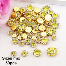 50 piezas/paquete, 8mm, 10mm, 12mm, 14mm, modelos mixtos, brillantes cristales de rhinestones con diseño de flor, base dorada, cristales de rhinestones brillantes adhesivos planos DIY para coser - multicolor - Ver 63
