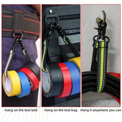 1PC Multifunctional Tape Holder With Trigger Hook - Durable Polyester Fiber, Orange And Fluorescent Green, Blue And Red - Suitable For Construction Workers - Perfect For Tool Straps And Excellent Gifts For Merchants