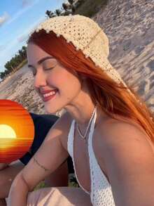 1pc Women's Handmade Crochet Hollow Out Beanie Hat, Lightweight Knitted Tassel Decor Cap, Fashion Headwear For Summer Sun Protection, Bohemian Style For Mothers And Daughters, Random Color Shipped (Slightly Oversized, Minor Color Difference From Actual Item) - Multicolor - View 2