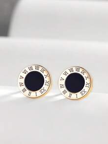 一对S925纯银罗马数字耳钉，简约奢华设计，优雅品质珠宝礼品 - 圓形 - 查看 5