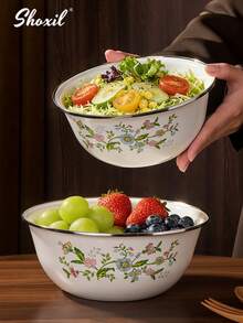 shoxil 1/3pcs Enamel Bowls, Fragrant Enamel Bowls, 14/18/22cm, Dinner Bowls, Rice Bowls, Fruit Plates, Plates, Salad Bowls, Home & Restaurant Use - Bowl - View 3