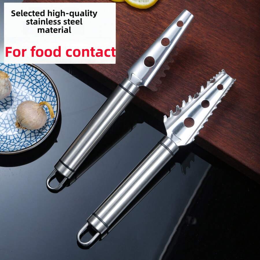 1pc Stainless Steel Fish Scale Scraper, Quick Fish Scale Removal Seafood Tool - Silver - View 1