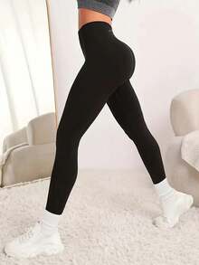 Women's High Waist Elastic Shaping Yoga Pants, Fitness Yoga Wear, Summer Casual Leggings, Women Clothing, Ladies Leggings - Black - View 4