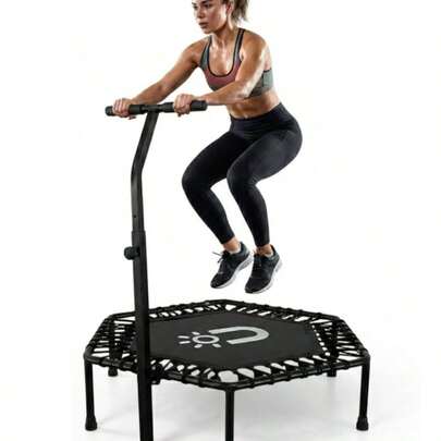 Amulay Trampolín Fitness Hexagonal 101 cm con Barra Ajustable – Brincolín para Adultos con 42 Ligas, Acero Anticorrosión y Capacidad 100 kg