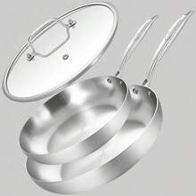 Stainless Steel Frying Pan Set With Lid, 8.5 To 10 Inch Skillets, Suitable For Induction Cooking,  For Dishwasher And Oven, Riveted Handle - Multicolor - View 1
