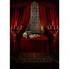 CapiSco 5X7FT Halloween Backdrop Nightmare Before Christmas Backgrounds For Baby Shower Portrait Indoor Night Antique Study Red Curtain Terror Skull Photo Studio Backdrop Party Decorations SCO87 - SCO87 - Xem 3