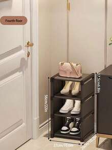 1pc Multi-Tier Single Row Shoe Rack, Vertical Storage Shelf, Sturdy Organizer, Space-Saving, Easy DIY, Non-Woven Fabric & Metal Freestanding Rack, Suitable For Closet, Entryway, Hallway, Bedroom, Autumn Decor, Christmas Decor, Boys' Backpack, Halloween, Also Suitable For Dorm Shoe Storage - Black - View 12