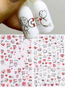 6 miếng dán móng tay 3D hình trái tim và chữ cái hoạt hình dễ thương màu đỏ chủ đề Ngày Valentine, tự dính, thích hợp cho việc tự làm móng tại nhà và thiết kế móng tại salon. - Nhiều màu - Xem 5