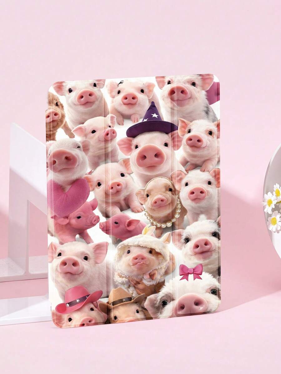 可爱小猪拼接平板电脑保护套，兼容 iPad 9.7/10.2/10.5/10.9/12.9/Pro 11（第十代），兼容三星 Galaxy Tab S6 Lite 10.4 英寸，兼容 Kindle Paperwhite（第十二代，2024 年款），Kindle（第十一代，2022 年款），Kobo Clara Color，轻柔防摔，智能支架/自动唤醒/睡眠功能