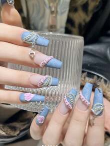 6件套混合金属链美甲饰品配件，枪黑色和灰色链条美甲装饰，美甲用品 - 彩色 - 查看 4