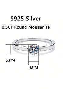 1pc Women's Engagement Ring, Starry Sky Round Ring, 2g S925 Sterling Silver, 0.5 Carat Moissanite, Bohemian Minimalist Style, Engagement, Proposal, Wedding Anniversary, Valentine's Day Gift, Comes With Moissanite Certificate And Elegant Gift Box - Silver - View 2